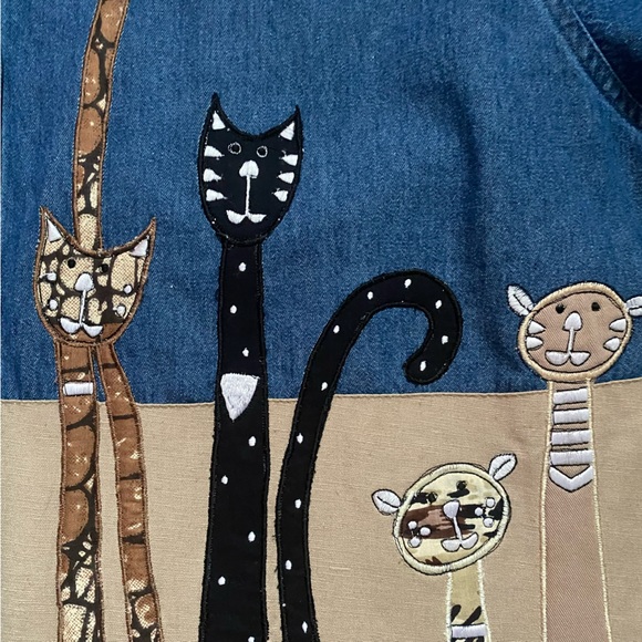 🌈4/$20🌈 Vintage 90s/Y2K CAT Applique Star Embroidered Kitsch Denim Shirt 2X - Picture 6 of 13